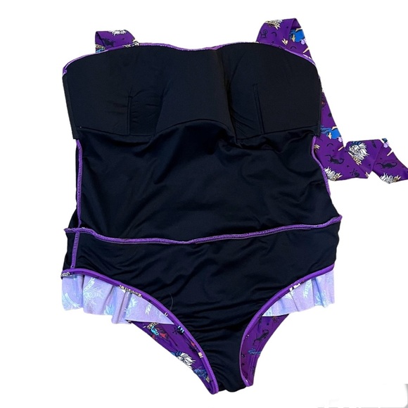 Disney Villains Plus Size Purple Tattoo Print Ruffle Swimsuit 1 Swimwear villain - Picture 6 of 12